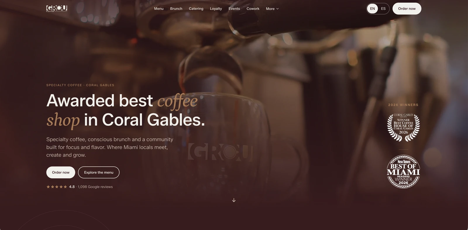 Complete GROU Coffee website view in an iPad